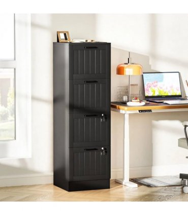 HOMCOM 4 Drawer Filing Cabinet with Lock, Office Storage Cabinet with Adjustable Hanging Bars for A4 Letter Size Files, Black