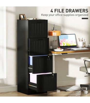 HOMCOM 4 Drawer Filing Cabinet with Lock, Office Storage Cabinet with Adjustable Hanging Bars for A4 Letter Size Files, Black