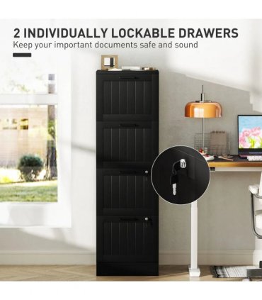 HOMCOM 4 Drawer Filing Cabinet with Lock, Office Storage Cabinet with Adjustable Hanging Bars for A4 Letter Size Files, Black