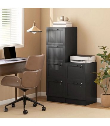 HOMCOM 4 Drawer Filing Cabinet with Lock, Office Storage Cabinet with Adjustable Hanging Bars for A4 Letter Size Files, Black