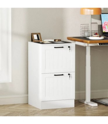 HOMCOM 2 Drawer Filing Cabinet with Lock, Office Storage Cabinet with Adjustable Hanging Bars for A4 Letter Size Files, White