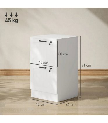 HOMCOM 2 Drawer Filing Cabinet with Lock, Office Storage Cabinet with Adjustable Hanging Bars for A4 Letter Size Files, White
