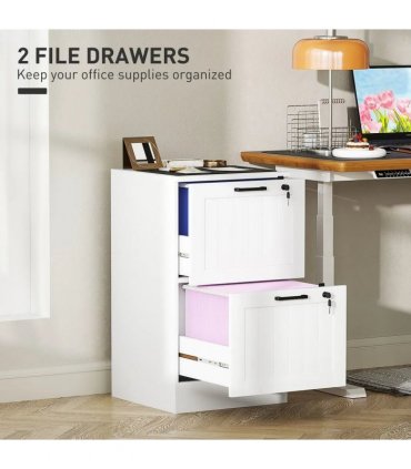 HOMCOM 2 Drawer Filing Cabinet with Lock, Office Storage Cabinet with Adjustable Hanging Bars for A4 Letter Size Files, White