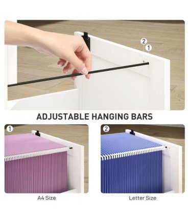 HOMCOM 2 Drawer Filing Cabinet with Lock, Office Storage Cabinet with Adjustable Hanging Bars for A4 Letter Size Files, White