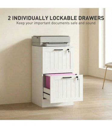 HOMCOM 2 Drawer Filing Cabinet with Lock, Office Storage Cabinet with Adjustable Hanging Bars for A4 Letter Size Files, White