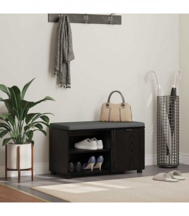 vidaXL Hall Bench Black Oak 80 x 38 x 46 cm Engineered Wood and Fabric