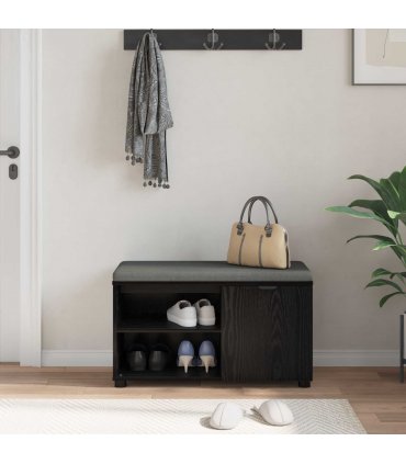 vidaXL Hall Bench Black Oak 80 x 38 x 46 cm Engineered Wood and Fabric