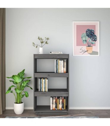 vidaXL Book Cabinet/Room Divider Grey 60x35x103 cm Solid Wood Pine