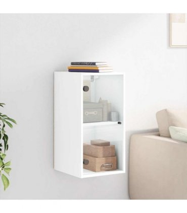 vidaXL Wall Cabinet with Glass Doors White 35x37x68.5 cm