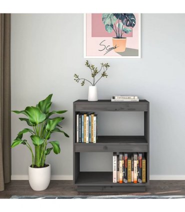 vidaXL Book Cabinet Grey 60x35x71 cm Solid Wood Pine