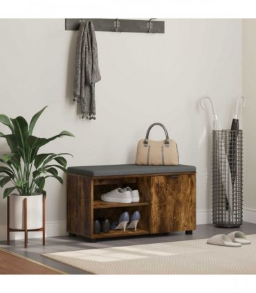 vidaXL Hall Bench with Cushion with Shelf Smoked Oak 80 x 38 x 46 cm