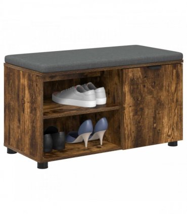 vidaXL Hall Bench with Cushion with Shelf Smoked Oak 80 x 38 x 46 cm