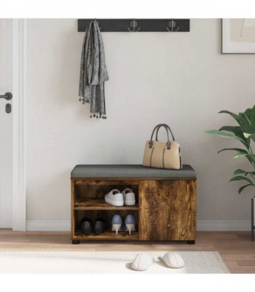 vidaXL Hall Bench with Cushion with Shelf Smoked Oak 80 x 38 x 46 cm
