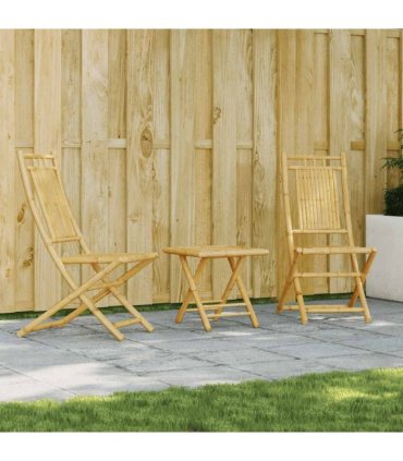 vidaXL Bistro Set | Natural Bamboo | Foldable | Square | Rustic