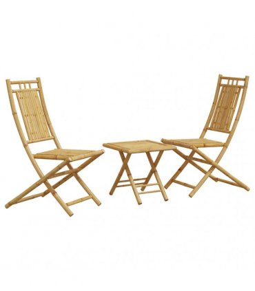 vidaXL Bistro Set | Natural Bamboo | Foldable | Square | Rustic