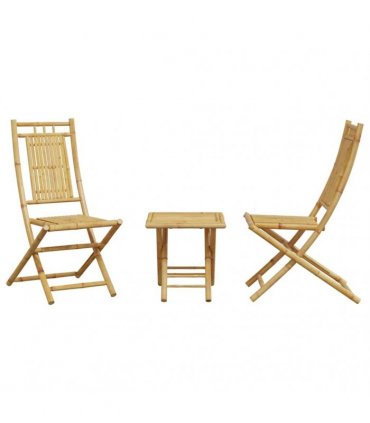 vidaXL Bistro Set | Natural Bamboo | Foldable | Square | Rustic