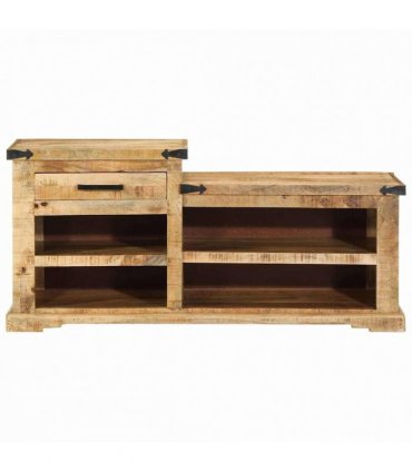vidaXL Bench with Drawer Brown 110 x 35 x 50 cm Rough Mango