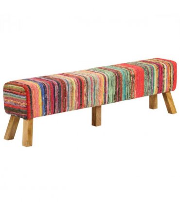 vidaXL Bench Multicolour 160 cm Chindi Fabric and Solid Wood Mango