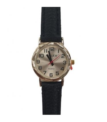 PELEX  Ladies Gold plated Dial Black Leather Strap Quartz Watch PLX-013-GOLD-GOLD-BLK