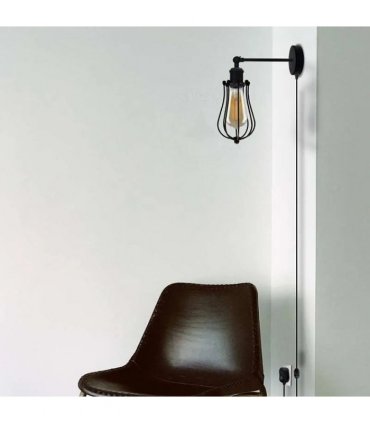 Black Vintage Industrial Light Plug in Wire cage E27 Wall Lamp~5059