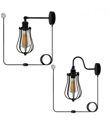 Black Vintage Industrial Light Plug in Wire cage E27 Wall Lamp~5059