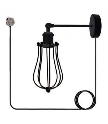 Black Vintage Industrial Light Plug in Wire cage E27 Wall Lamp~5059