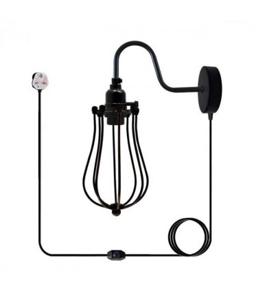 Black Vintage Industrial Light Plug in Wire cage E27 Wall Lamp~5059