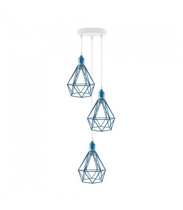 3 Head Blue pendant Industrial Ceiling Light Fitting, Metal Vintage Lamp Shade 95cm Cord Cable