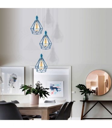 3 Head Blue pendant Industrial Ceiling Light Fitting, Metal Open Style Lamp Shade