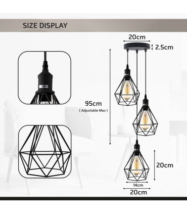 3 Head Red pendant Industrial Ceiling Light Fitting, Metal Vintage Lamp Shade