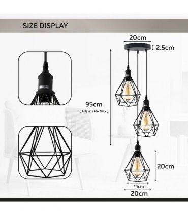 3 Head Red pendant Industrial Ceiling Light Fitting, Metal Vintage Lamp Shade