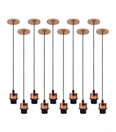 10 Pack Industrial Rose Gold Pendant Light, Lampshade Addable E27 Lamp Holder Light,
