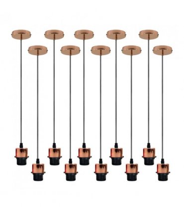 10 Pack Industrial Rose Gold Pendant Light, Lampshade Addable E27 Lamp Holder Light,