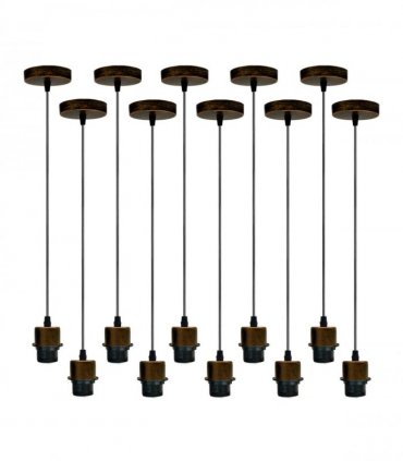 10 Pack Industrial Brushed Copper Pendant Light, Lampshade UK Holder Set