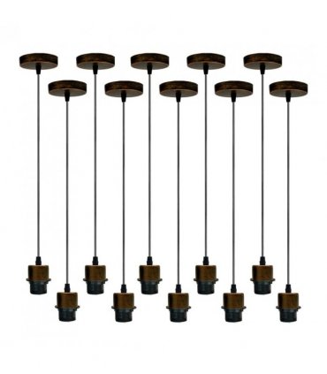 10 Pack Industrial Brushed Copper Pendant Light, Lampshade UK Holder Set