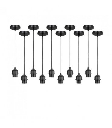 10 Pack Industrial Black Pendant Light, Lampshade Addable E27 Lamp Holder Light,