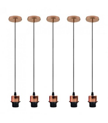 5 Pack Industrial Rose Gold Pendant Light, Lampshade Addable E27 Lamp Holder Light, E27 UK Holder Set With PVC Cable.