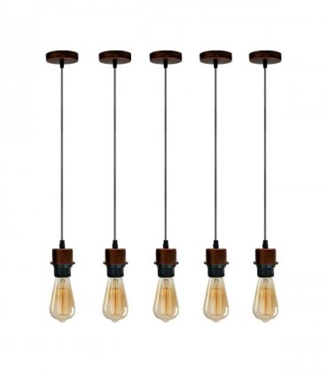 5 Pack Industrial Rustic Red Pendant Light, Lampshade Addable E27 Lamp Holder Light, E27 UK Holder Set With PVC Cable.