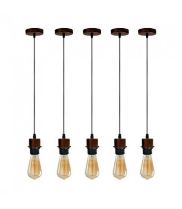 5 Pack Industrial Rustic Red Pendant Light, Lampshade Addable E27 Lamp Holder Light, E27 UK Holder Set With PVC Cable.
