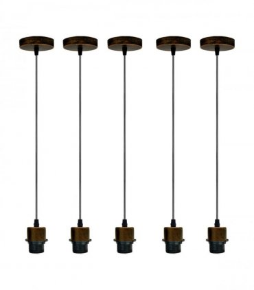 5 Pack Industrial Brushed Copper Pendant Light, Lampshade Addable E27 Lamp Holder
