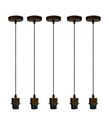 5 Pack Industrial Brushed Copper Pendant Light, Lampshade Addable E27 Lamp Holder