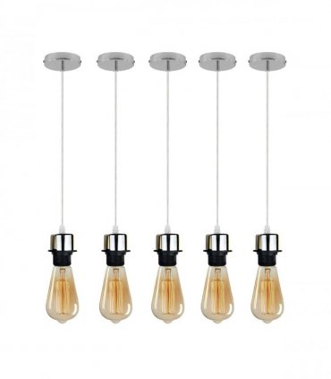 5 Pack Industrial Chrome Pendant Light, Lampshade Addable E27 Lamp Holder Light,