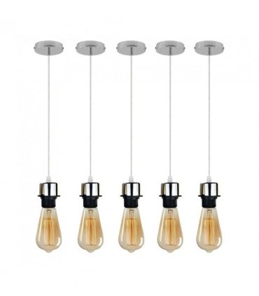 5 Pack Industrial Chrome Pendant Light, Lampshade Addable E27 Lamp Holder Light,