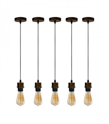 5 Pack Industrial Brushed Copper Pendant Light, Lampshade Addable E27 Lamp Holder Light,