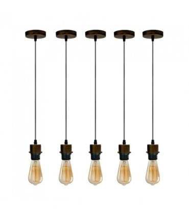 5 Pack Industrial Brushed Copper Pendant Light, Lampshade Addable E27 Lamp Holder Light,