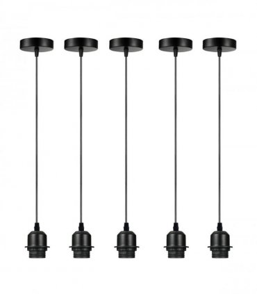 5 Pack Industrial Black Pendant Light, Lampshade Addable E27 Lamp Holder Light,