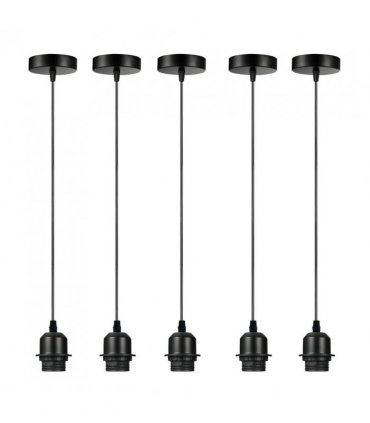 5 Pack Industrial Black Pendant Light, Lampshade Addable E27 Lamp Holder Light,