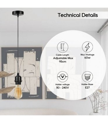5 Pack Industrial Black Pendant Light, Lampshade Addable E27 Lamp Holder Light,