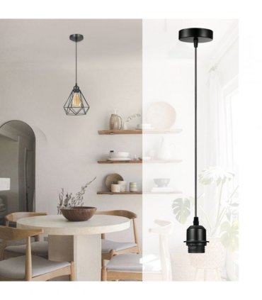 5 Pack Industrial Black Pendant Light, Lampshade Addable E27 Lamp Holder Light,