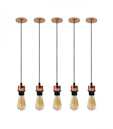 5 Pack Industrial Rose Gold Pendant Light, Lampshade Addable E27 Lamp Holder Light,